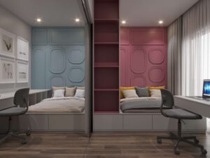 thi công nội thất biệt thự phố thị 02 phòng ngủ