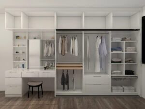 Chọn màu sắc tủ bàn trang điểm đi kèm tủ quần áo phải hài hòa với không gian