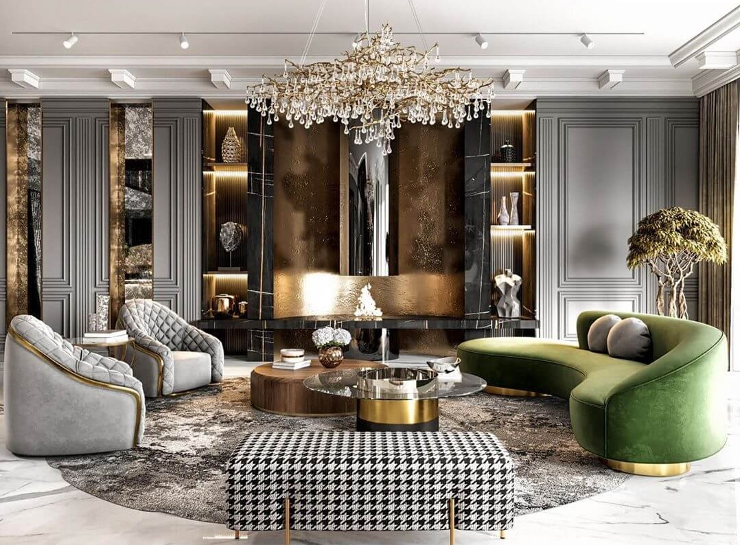 Phòng khách nhà ống theo phong cách Luxury siêu hiện đại