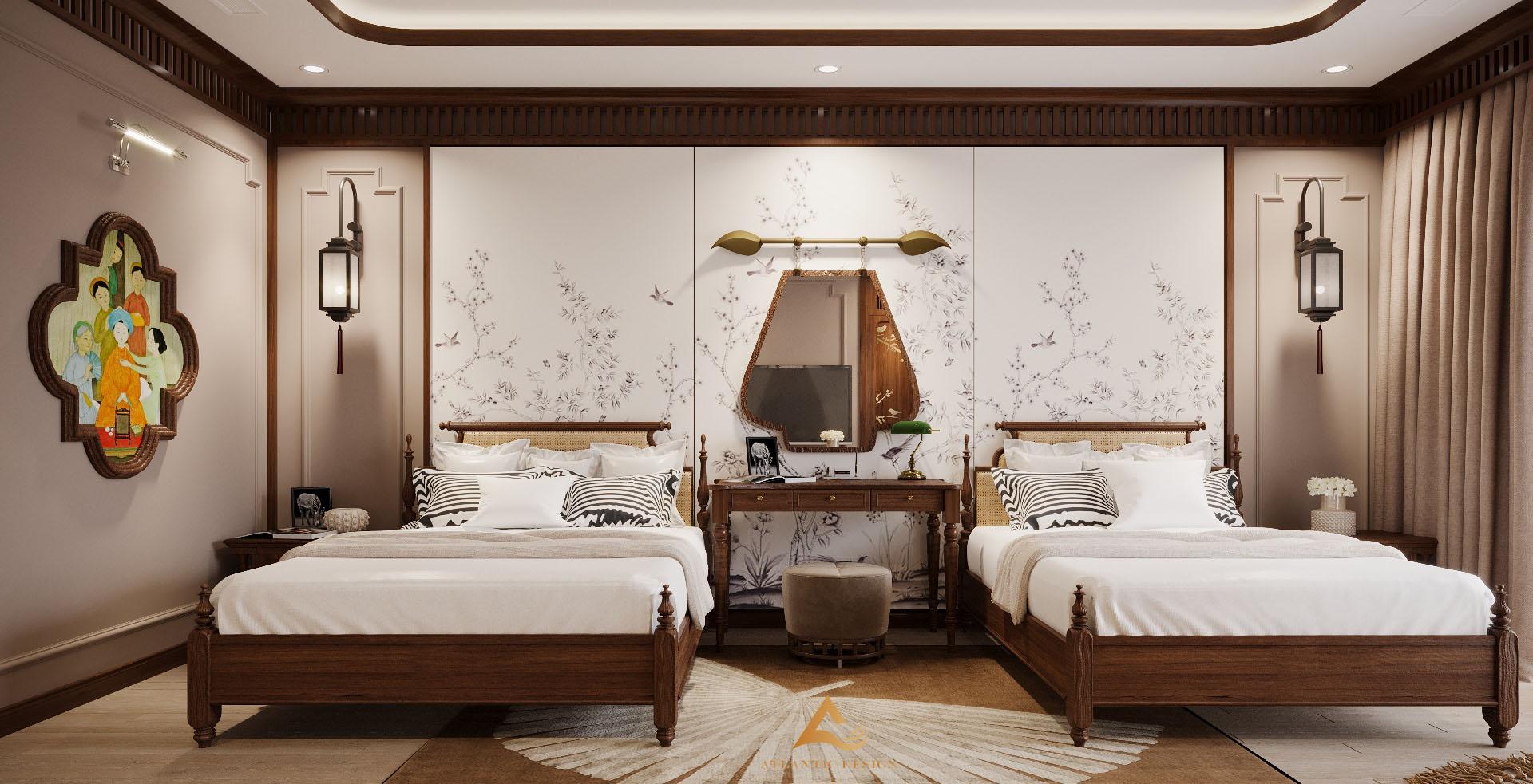 Phòng ngủ Indochine kết hợp Luxury phù hợp với những căn biệt thự hạng sang