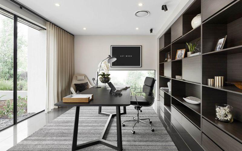 Phòng làm việc tone màu trắng, đen là chủ đại giúp tạo điểm nhấn