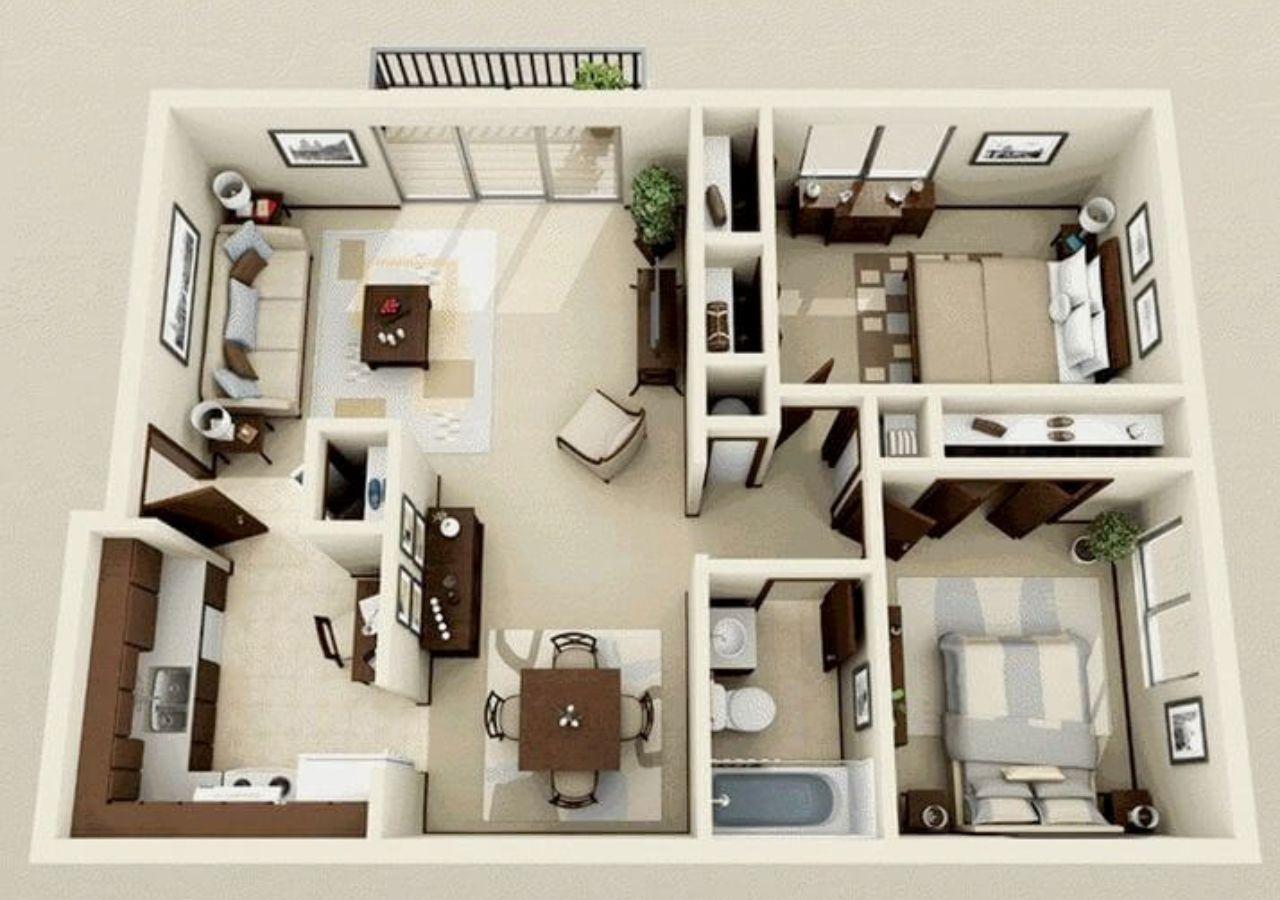 Bản thiết kế nội thất nhà cấp 4 2 phòng ngủ