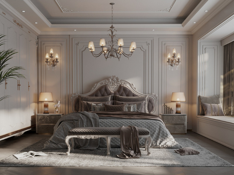 Không gian phòng ngủ tân cổ điển có màu sắc phù hợp sẽ tạo cảm giác thư giãn, dễ chịu cho gia chủ.