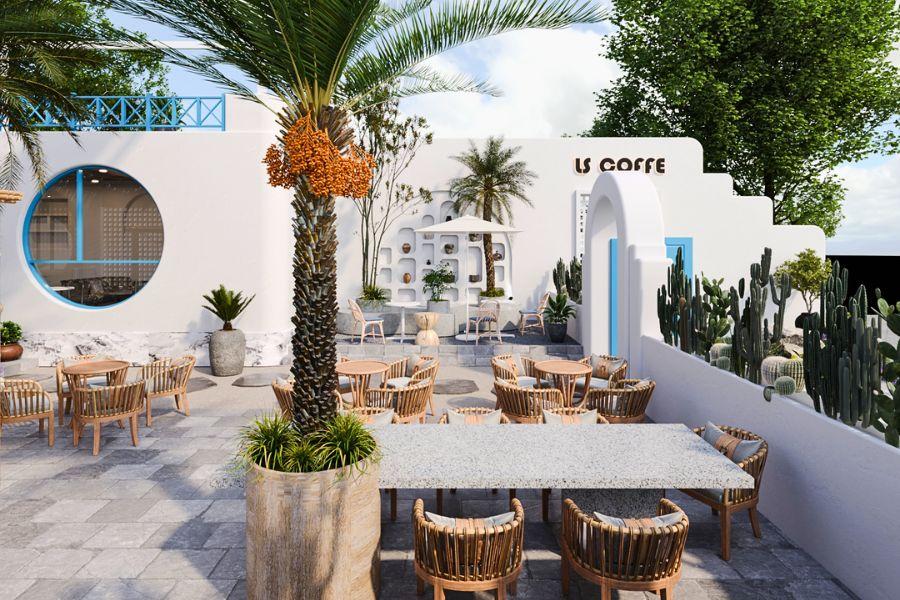 Mẫu quán cafe sân vườn phong cách Địa Trung Hải đẹp như mơ