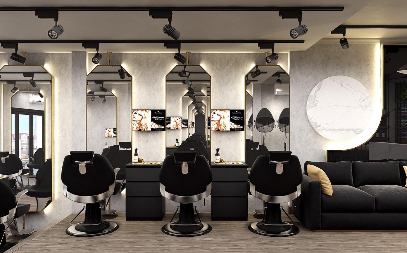 Hệ thống đen kết hợp với cửa sổ để đảm bảo nguồn sáng cho salon tóc