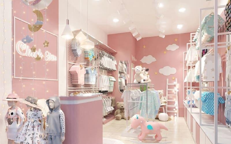 Thiết kế cửa hàng quần áo trẻ em với những họa tiết ngộ nghĩnh, đáng yêu